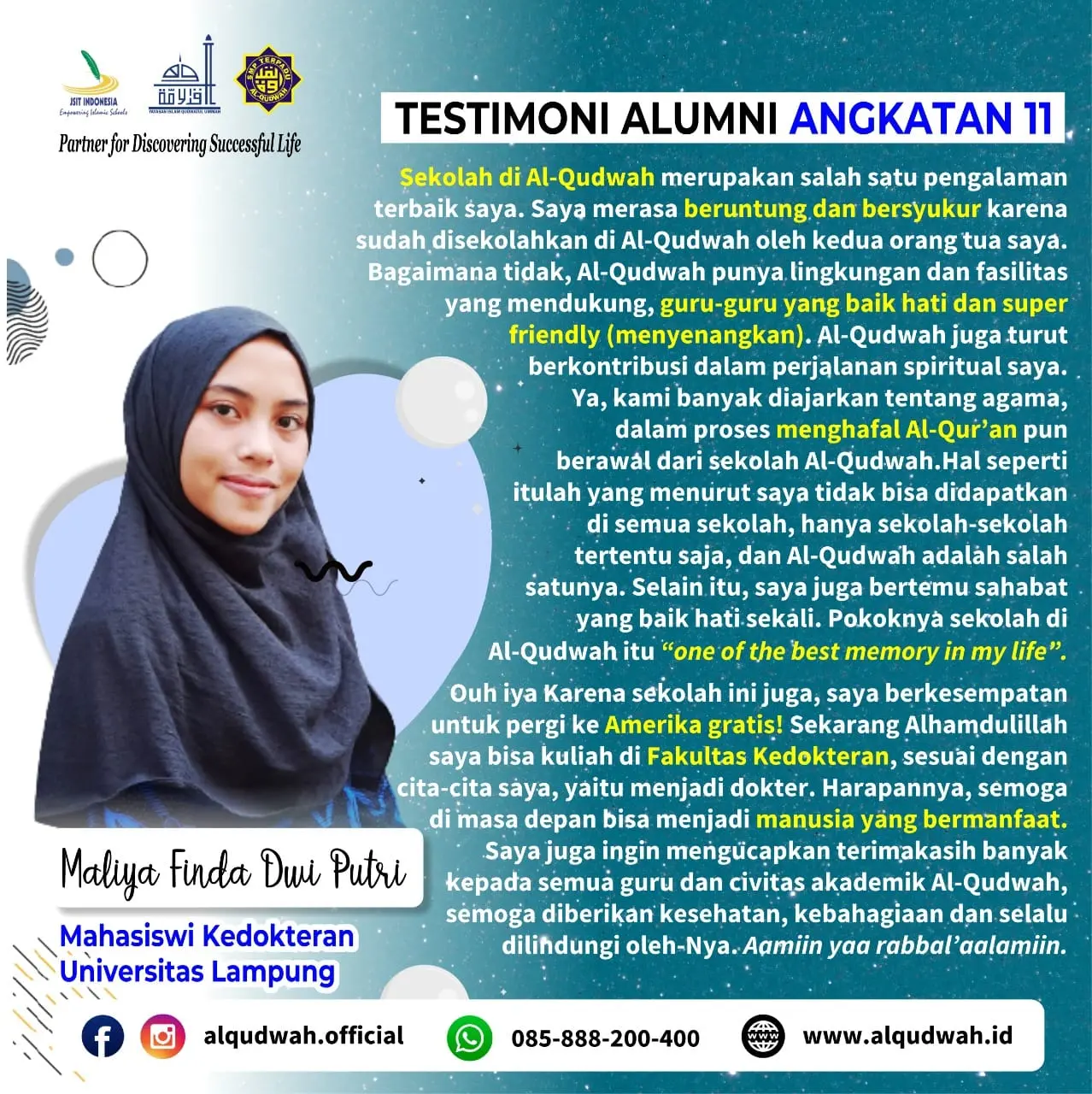 Testimoni Alumni SMP Terpadu Al-Qudwah Angkatan 11